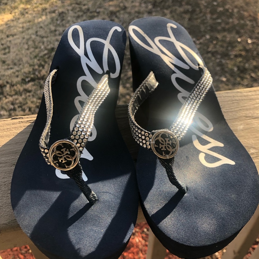 Women’s Guess Sechi Platform Wedge Rhinestone Thong Sandals/Flip Flops